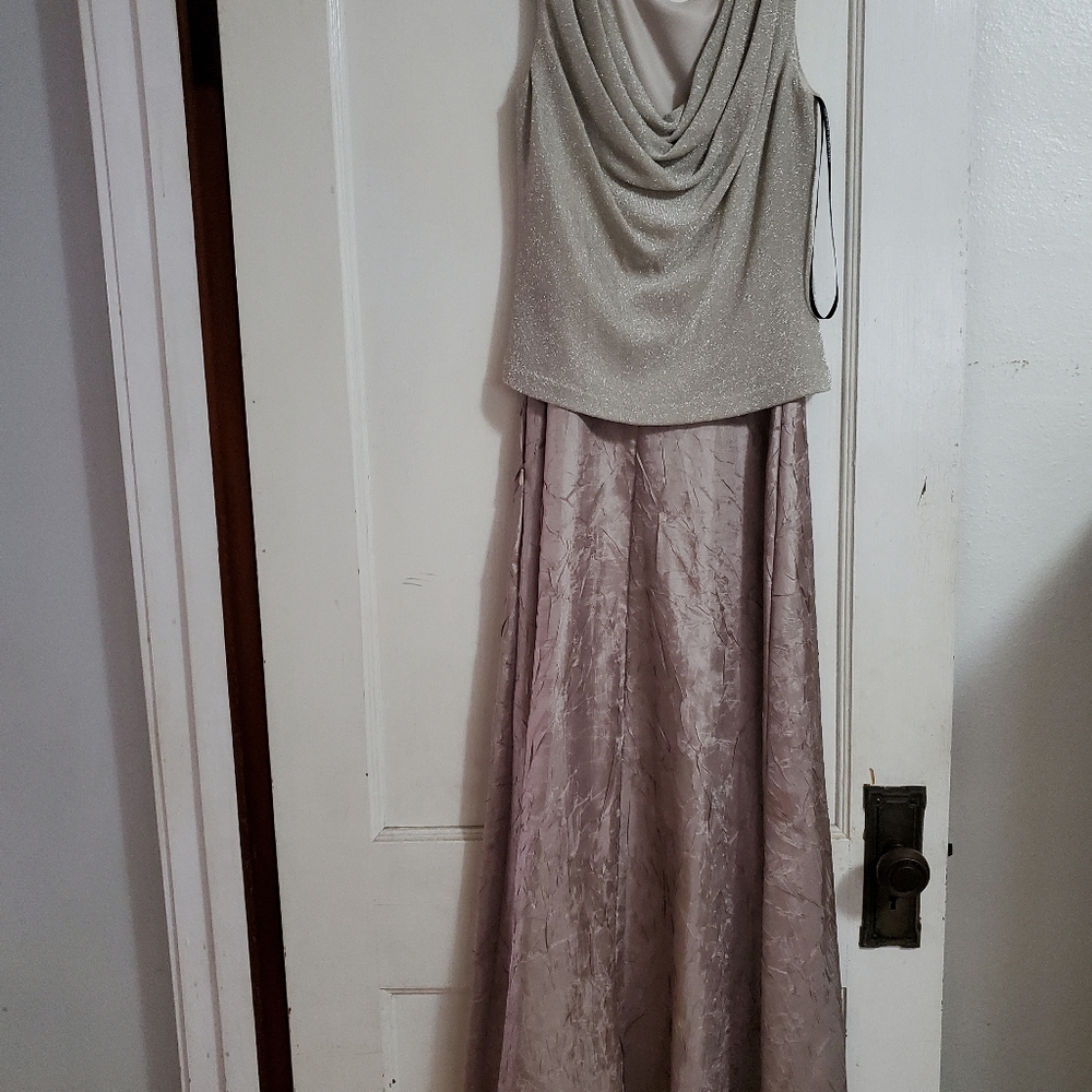 Arianna by Rachel Kaye Golden glitter evening long dress